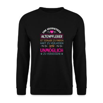 Altenpfleger Geschenk Altenpflege Pflegefachkraft - Unisex Pullover - Schwarz - Vorne - Alina (178cm) & Michal (187cm)