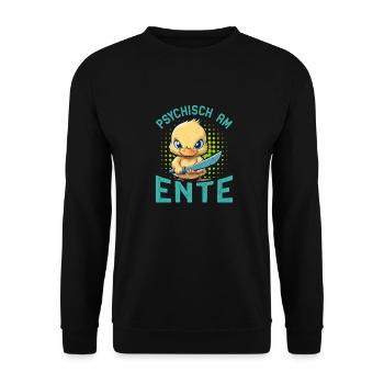 Karneval Enten PSYCHISCH AM ENTE Lustiges - Unisex Pullover - Schwarz - Vorne - Alina (178cm) & Michal (187cm)