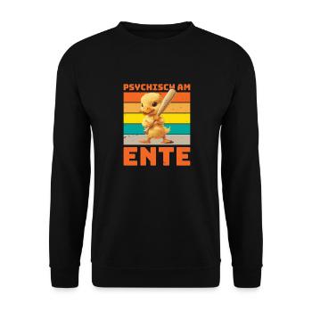 Karneval Enten PSYCHISCH AM ENTE Lustiges - Unisex Pullover - Schwarz - Vorne - Alina (178cm) & Michal (187cm)