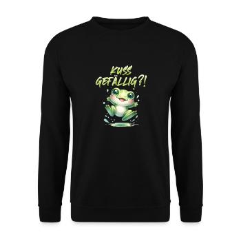 Karneval KUSS GEFÄLLIG? Lustiges Faschings - Unisex Pullover - Schwarz - Vorne - Alina (178cm) & Michal (187cm)