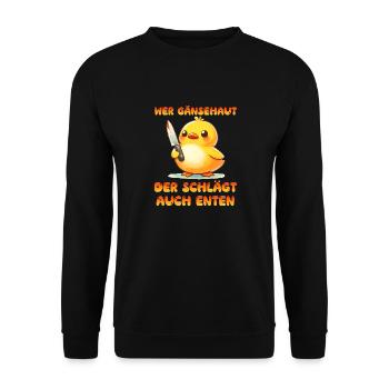 Faschingskostüm WER GÄNSEHAUT DER SCHLÄGT AUCH - Unisex Pullover - Schwarz - Vorne - Alina (178cm) & Michal (187cm)