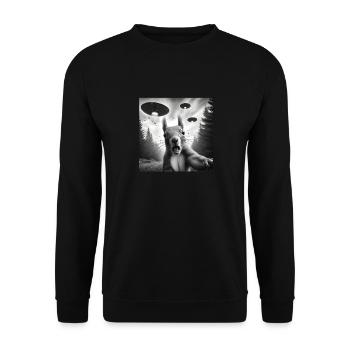 Squirrel Sci-Fi Funny Graphic Selfie with UFOs Wei - Unisex Sweatshirt - black - Front - Alina (178cm) & Michal (187cm)