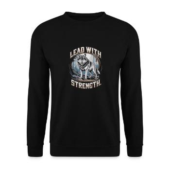 Lead with Strength Powerful Wolf Leadership Quote - Unisex Pullover - Schwarz - Vorne - Alina (178cm) & Michal (187cm)