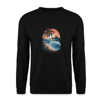 Strand Sunset Beach Sonnenuntergang Meer - Unisex Pullover - Schwarz - Vorne - Alina (178cm) & Michal (187cm)