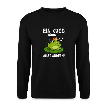 Faschings Party EIN KUSS KÖNNTE ALLES ÄNDERN - Unisex Pullover - Schwarz - Vorne - Alina (178cm) & Michal (187cm)