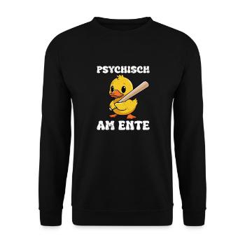 Faschings Party PSYCHISCH AM ENTE Lustiges - Unisex Pullover - Schwarz - Vorne - Alina (178cm) & Michal (187cm)