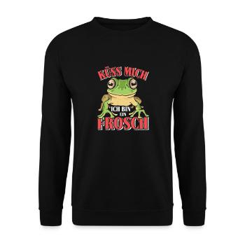 Karneval Party Frosch KÜSS MICH BIN EIN FROSCH - Unisex Pullover - Schwarz - Vorne - Alina (178cm) & Michal (187cm)