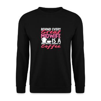 Derrière chaque grande sage-femme, il y a beaucoup de café - Sweat-shirt Unisexe - noir - Devant - Alina (178cm) & Michal (187cm)