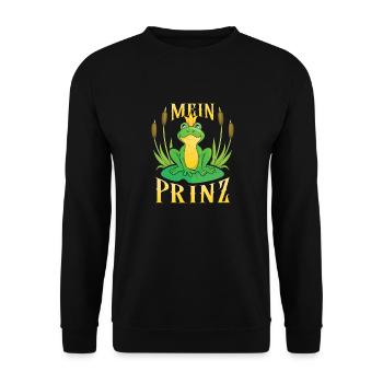 Karneval Party Männer MEIN PRINZ Lustiges Frosch - Unisex Pullover - Schwarz - Vorne - Alina (178cm) & Michal (187cm)