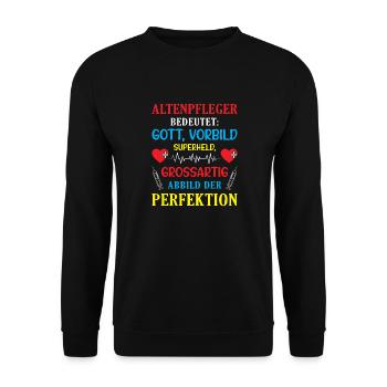 Altenpflege Pfleger Pflegepersonal Pflegekraft - Unisex Pullover - Schwarz - Vorne - Alina (178cm) & Michal (187cm)