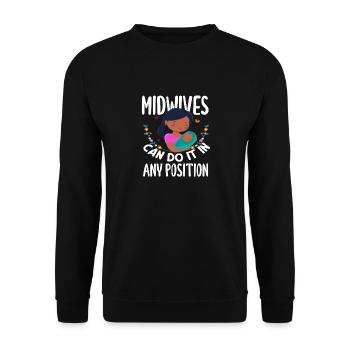 Hebammen Können Es In Jeder Position - Unisex Pullover - Schwarz - Vorne - Alina (178cm) & Michal (187cm)