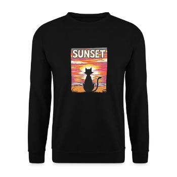 Friedlicher Sonnenuntergang Katze für eine - Unisex Pullover - Schwarz - Vorne - Alina (178cm) & Michal (187cm)