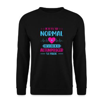 Altenpfleger Geschenk Altenpflege Pflegefachkraft - Unisex Pullover - Schwarz - Vorne - Alina (178cm) & Michal (187cm)