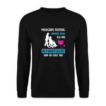Altenpfleger Geschenk Altenpflege Pflegefachkraft - Unisex Pullover - Schwarz - Vorne - Alina (178cm) & Michal (187cm)