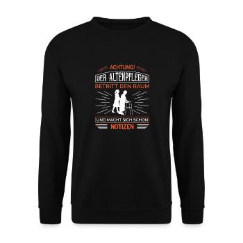 Altenpflege Pfleger Pflegepersonal Pflegekraft - Unisex Pullover - Schwarz - Vorne - Alina (178cm) & Michal (187cm)