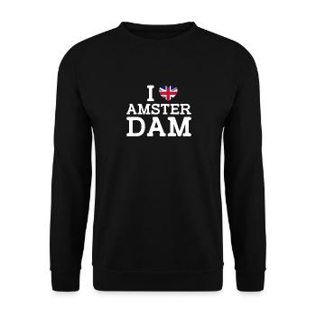 I Love Amsterdam UK Herz Flagge Vereinigtes Königreich Wortspiel - Unisex Pullover - Schwarz - Vorne - Alina (178cm) & Michal (187cm)