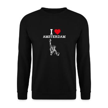 I Love Amsterdam Coole Freiheitsstatue Herz Flagge - Unisex Pullover - Schwarz - Vorne - Alina (178cm) & Michal (187cm)