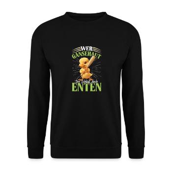 Faschingskostüm WER GÄNSEHAUT DER SCHLÄGT ENTEN - Unisex Pullover - Schwarz - Vorne - Alina (178cm) & Michal (187cm)