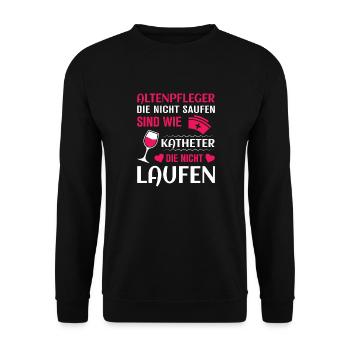 Altenpflege Pfleger Pflegepersonal Pflegekraft - Unisex Pullover - Schwarz - Vorne - Alina (178cm) & Michal (187cm)