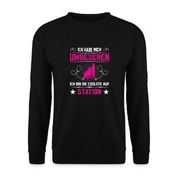 Altenpflege Pfleger Pflegepersonal Pflegekraft - Unisex Pullover - Schwarz - Vorne - Alina (178cm) & Michal (187cm)