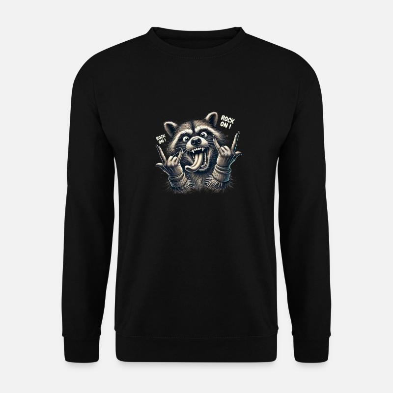 Rock On Waschbär Heavy Metal Design - Unisex Pullover - Schwarz