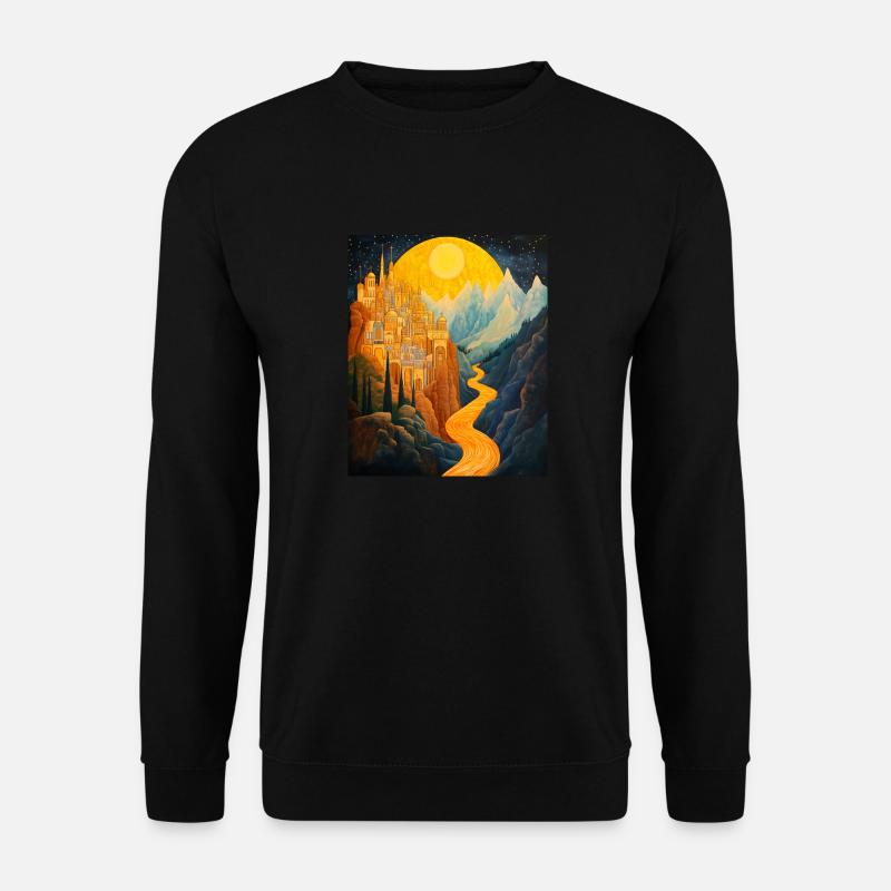 Der Fluss Des Lebens und Die Goldene Stadt - Unisex Pullover - Schwarz