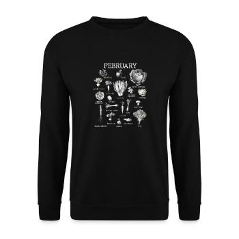 Februar Collage mit saisonalem Gemüse und Obst - Unisex Pullover - Schwarz - Vorne - Alina (178cm) & Michal (187cm)