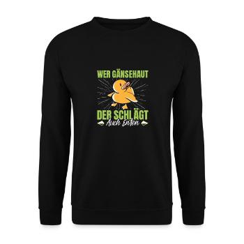 Faschingskostüm WER GÄNSEHAUT DER SCHLÄGT ENTEN - Unisex Pullover - Schwarz - Vorne - Alina (178cm) & Michal (187cm)