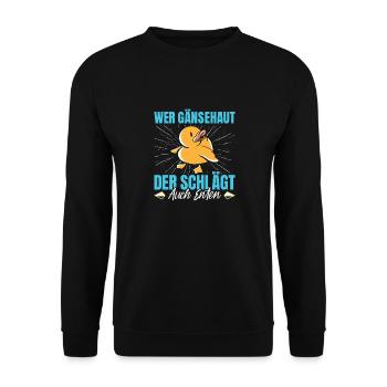 Faschingskostüm WER GÄNSEHAUT DER SCHLÄGT ENTEN - Unisex Pullover - Schwarz - Vorne - Alina (178cm) & Michal (187cm)