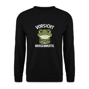Karneval Kostüm Lustig VORSICHT MORGENMUFFEL - Unisex Pullover - Schwarz - Vorne - Alina (178cm) & Michal (187cm)