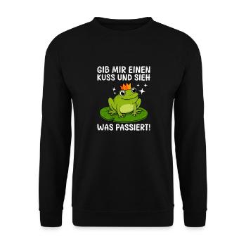 Faschings GIB MIR EINEN KUSS SIEH WAS PASSIERT - Unisex Pullover - Schwarz - Vorne - Alina (178cm) & Michal (187cm)