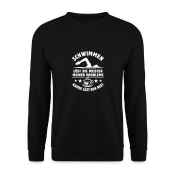 Schwimmen löst meine Probleme - Kaffee Spruch - Unisex Pullover - Schwarz - Vorne - Alina (178cm) & Michal (187cm)