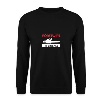 Forstwirt im Einsatz Waldarbeiter Forstarbeiter - Unisex Pullover - Schwarz - Vorne - Alina (178cm) & Michal (187cm)