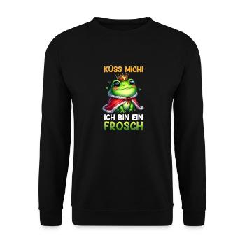 Karneval Frosch KÜSS MICH BIN EIN FROSCH Lustiges - Unisex Pullover - Schwarz - Vorne - Alina (178cm) & Michal (187cm)