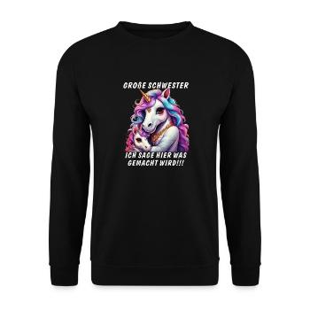 EINHORN GROßE SCHWESTER - Unisex Pullover - Schwarz - Vorne - Alina (178cm) & Michal (187cm)