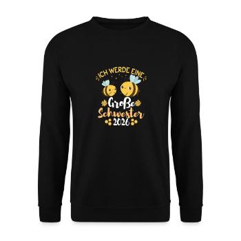 Ich Werde Eine Große Schwester 2026 Bienen - Unisex Pullover - Schwarz - Vorne - Alina (178cm) & Michal (187cm)