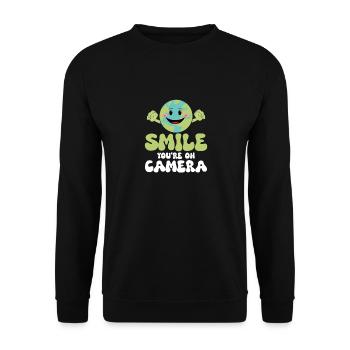 Smile You're On Camera Planet Environmental Earth - Unisex Sweatshirt - black - Front - Alina (178cm) & Michal (187cm)
