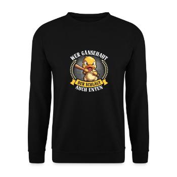 Karneval Party WER GÄNSEHAUT DER SCHLÄGT AUCH - Unisex Pullover - Schwarz - Vorne - Alina (178cm) & Michal (187cm)