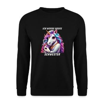 EINHORN ICH WERDE GROßE SCHWESTER - Unisex Pullover - Schwarz - Vorne - Alina (178cm) & Michal (187cm)