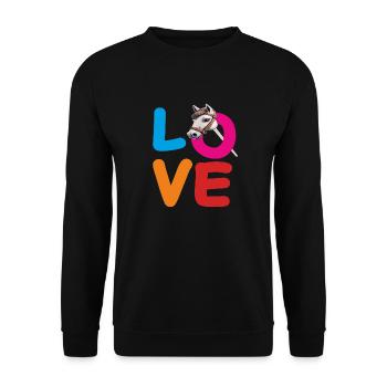 LOVE STECKENPFERD - Unisex Pullover - Schwarz - Vorne - Alina (178cm) & Michal (187cm)