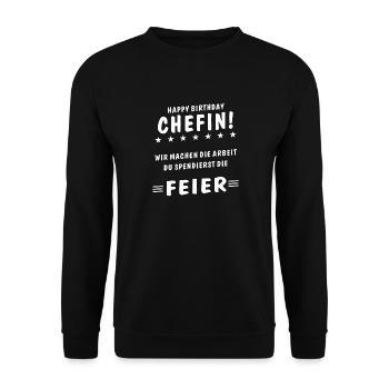 HAPPY BIRTHDAY CHEFIN - Unisex Pullover - Schwarz - Vorne - Alina (178cm) & Michal (187cm)