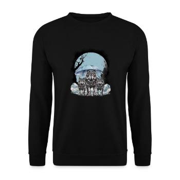 mystisch Wölfe Wolf Rudel Husky Hunde Hund - Unisex Pullover - Schwarz - Vorne - Alina (178cm) & Michal (187cm)