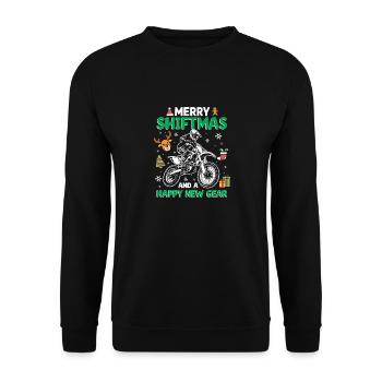 Merry Shiftmas Dirt Bike Santa Happy New Gear Xmas - Unisex Pullover - Schwarz - Vorne - Alina (178cm) & Michal (187cm)