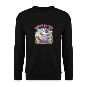 Frohe Ostern Einhorn – Buntes Ei Design - Unisex Pullover - Schwarz - Vorne - Alina (178cm) & Michal (187cm)