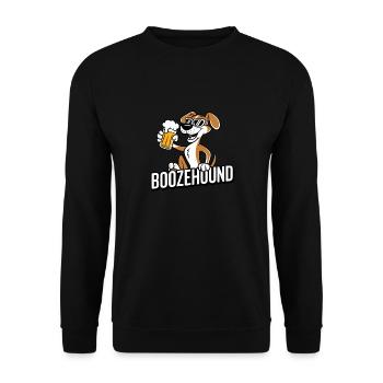 Boozehound Hund trinkt Bier zum Männertag - Unisex Pullover - Schwarz - Vorne - Alina (178cm) & Michal (187cm)