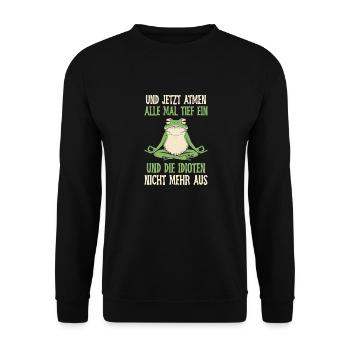 Froschkostüm UND JETZT ATMEN ALLE MAL TIEF EIN - Unisex Pullover - Schwarz - Vorne - Alina (178cm) & Michal (187cm)