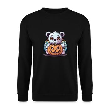 Halloween Kind Kinder Teddy Kürbis magisch Bär - Unisex Pullover - Schwarz - Vorne - Alina (178cm) & Michal (187cm)