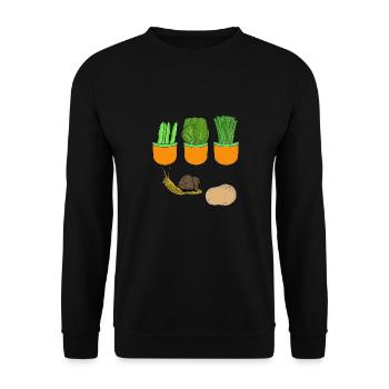 Schnecke Garten Gärtner Gemüse Bohnen Spinat Lauch - Unisex Pullover - Schwarz - Vorne - Alina (178cm) & Michal (187cm)