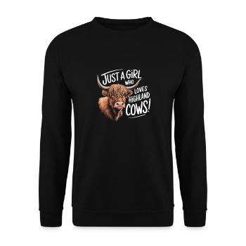 Just a Girl Who Loves Highland Cows - Unisex Pullover - Schwarz - Vorne - Alina (178cm) & Michal (187cm)