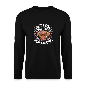 Just a Girl Who Loves Highland Cows - Unisex Pullover - Schwarz - Vorne - Alina (178cm) & Michal (187cm)